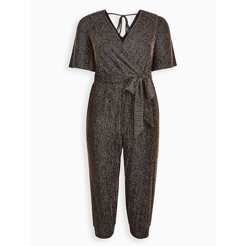 Torrid plus 4 SURPLICE JUMPSUIT - GLITTER GOLD - Picture 3 of 10